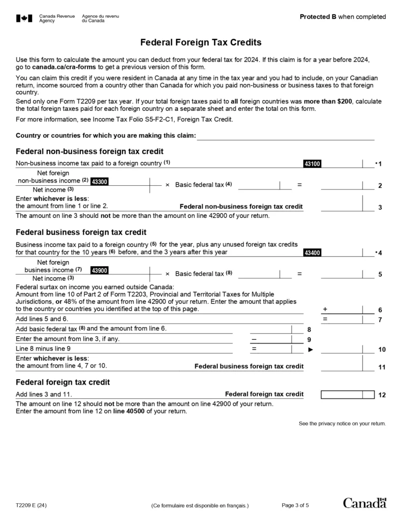 Form T2209 template