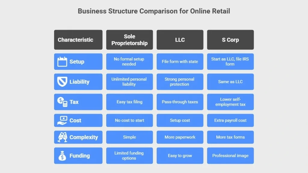 Business Structure comparison for Online retailers and e-commerce