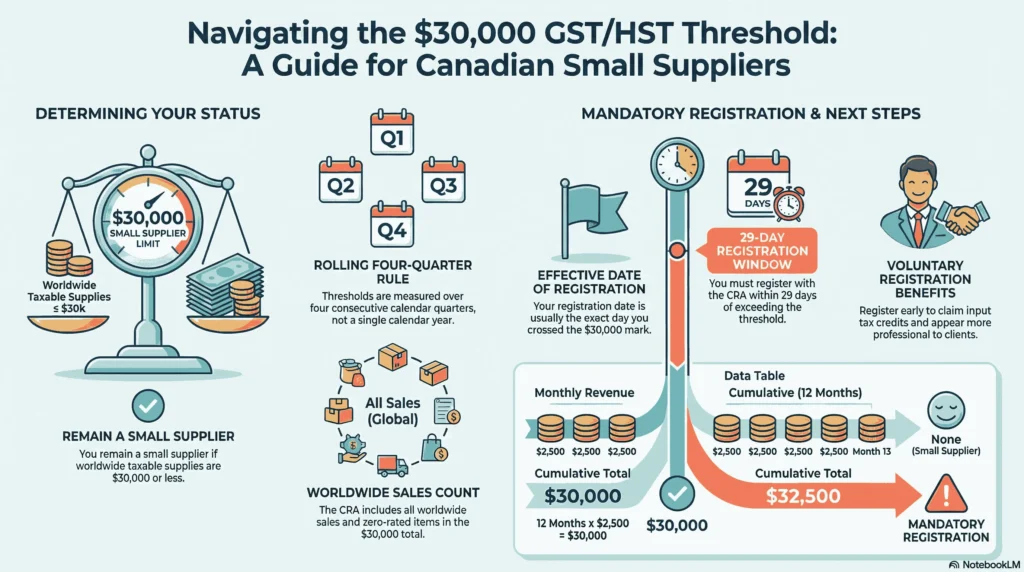 Navigating the 30,000$ GST/HST Threshold: A guide for Canadian Small Suppliers