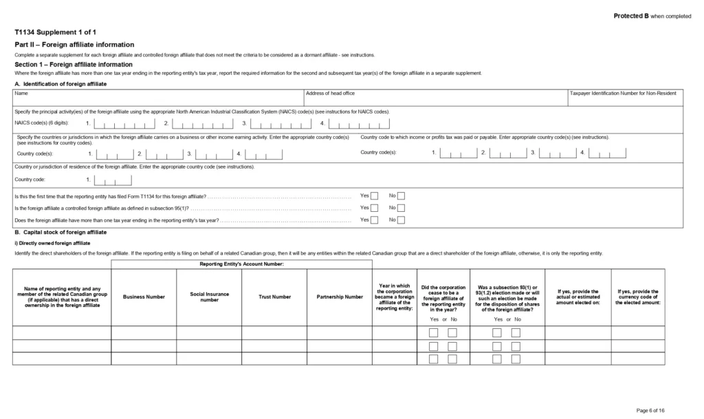Part 2 of form T1134: Supplement