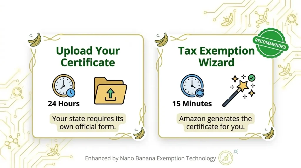 Enrollment to ATEP Method Comparison; via uploading your certificate or tax exemption wizard