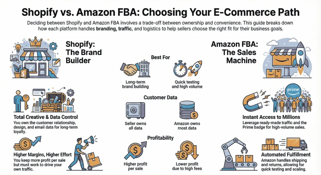 Shopify vs. Amazon FBA: Shopify the brand builder vs. Amazon the sales machine