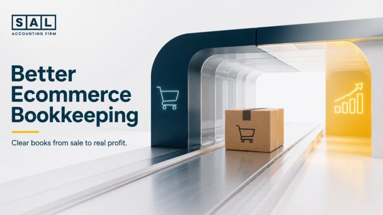 Better ecommerce bookkeeping flow showing sales, fees, tax, inventory costs, bank deposits, and real profit.