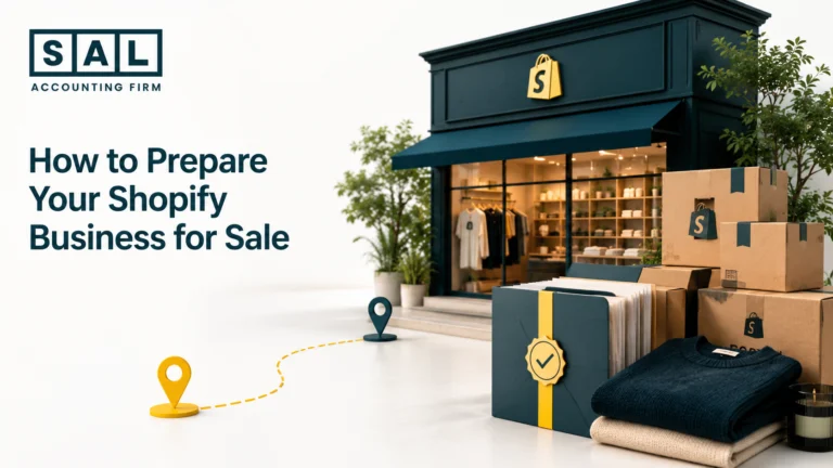 Shopify business organized with financial records, inventory, and buyer-ready transfer documents