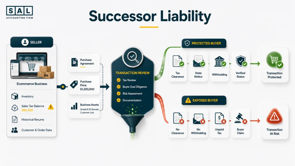 Ecommerce business sale showing how tax clearance and withholding can protect a buyer from inherited sales tax debt.