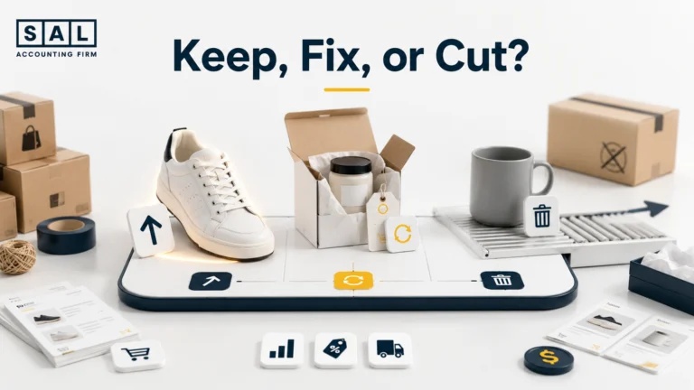 Ecommerce product profitability test showing products being evaluated to keep, fix, or cut
