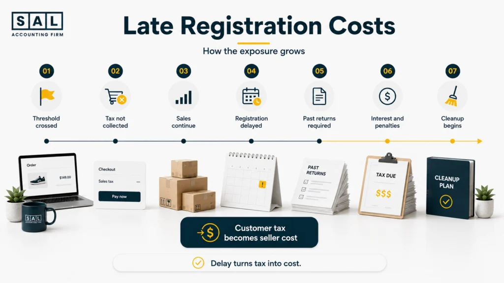 How delayed U.S. sales tax registration turns uncollected customer tax into a growing business cost
