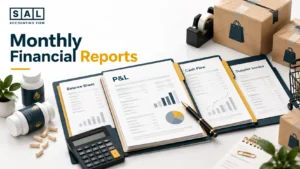 Monthly financial reports for an online supplement brand, including profit, cash, inventory and supplier obligations