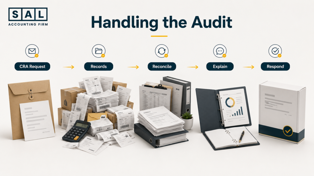 CRA audit records for ecommerce sellers including sales, payouts, bank activity, inventory, GST/HST, and accounting records