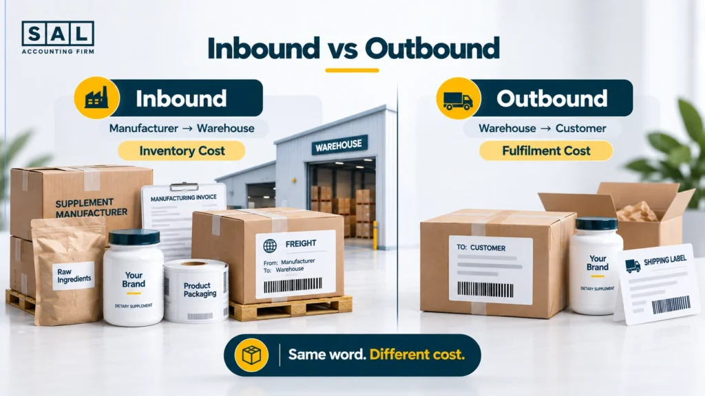 Inbound freight from manufacturer to warehouse compared with outbound shipping from warehouse to customer