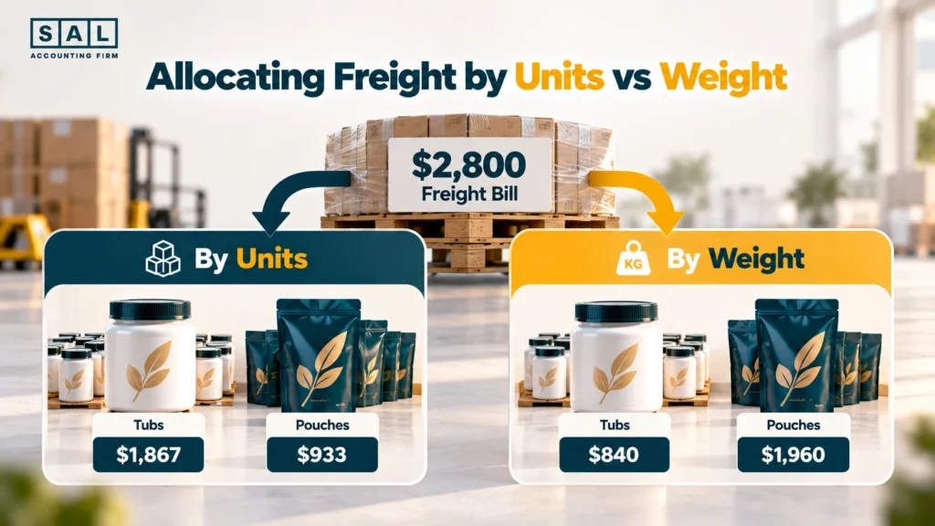 Freight allocation by units vs weight for collagen tubs and electrolyte pouches in the same shipment