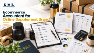 Online supplement founder comparing two ecommerce accountant proposals with a checklist of interview questions