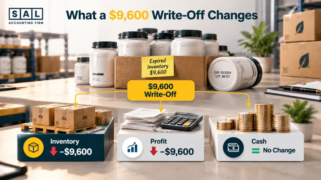 800 expired supplement tubs valued at ,600 carrying cost, not ,000 at retail price