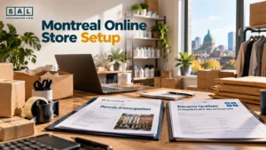 Montreal online store set up in a home office, with an occupancy permit and Quebec enterprise registration checklist